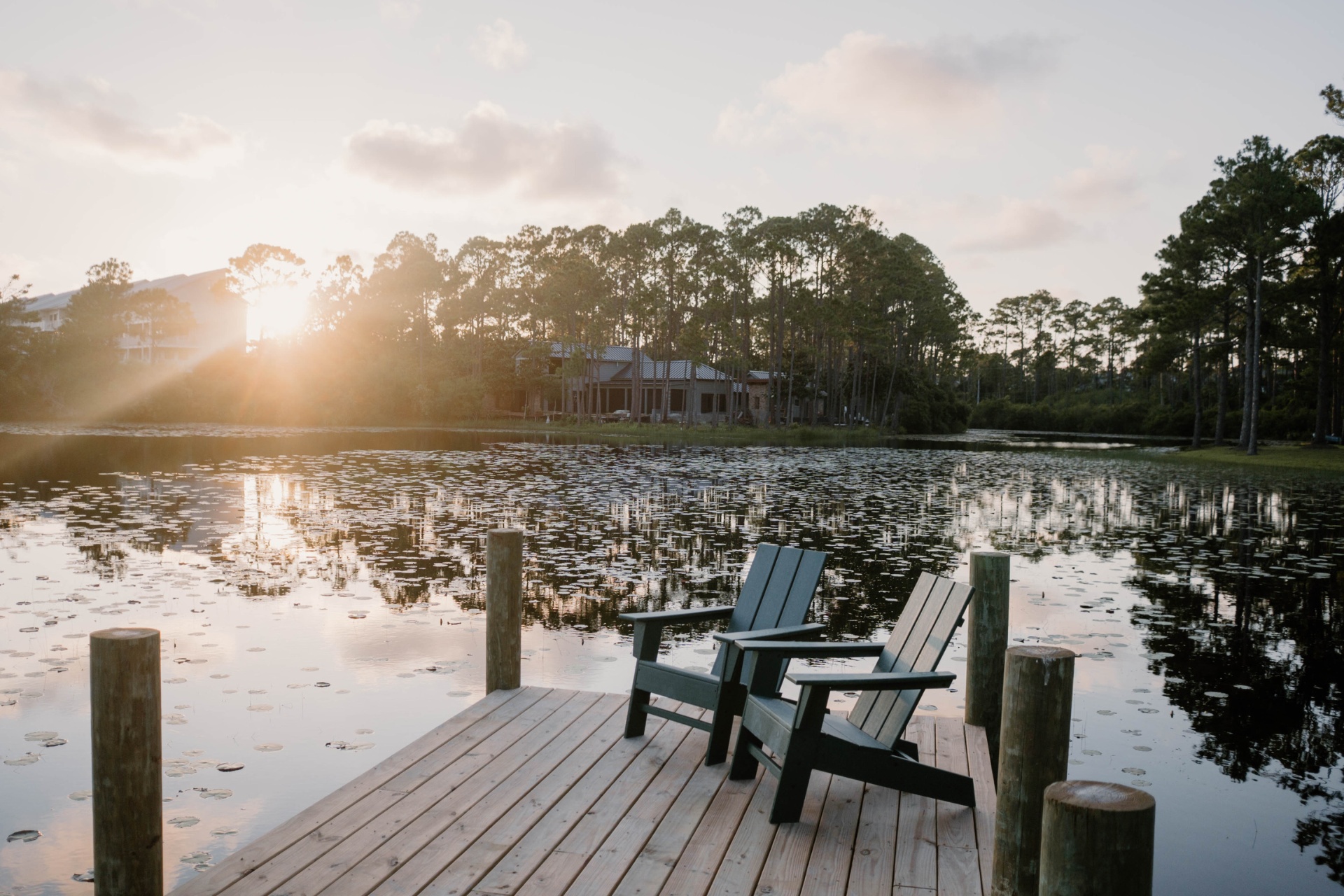 Sunset over the lake from the private dock